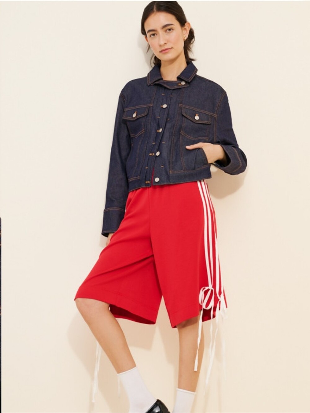 Saemdi Flame Denim Jacket Dark Wash Women's Small Stretch Cropped Streetwear